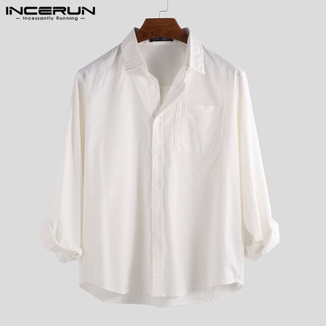 INCERUN Spring New Long-sleeved Cotton Shirt 2019 Men's Solid Color Casual Lapel Youth Small Fresh Literary Loose Camisas S-5XL