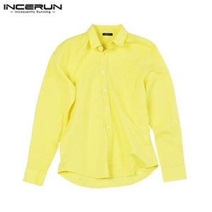 INCERUN Spring New Long-sleeved Cotton Shirt 2019 Men's Solid Color Casual Lapel Youth Small Fresh Literary Loose Camisas S-5XL