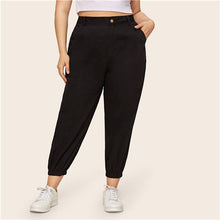 Load image into Gallery viewer, SHEIN Plus Size Black Pocket Side Solid Cropped Pants 2019 Women Casual Spring Autumn Ladies Basics Plus Harem Pants
