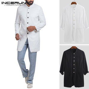 INCERUN 2019 Stylish Casual Men Blazers Solid Button Long Sleeve Outerwear Stand Collar Social Business Men Brand Blazer Coats