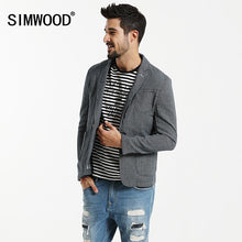 Load image into Gallery viewer, SIMWOOD 2019 Autumn  Casual Blazers Men Plaid Suits  Fashion Coats Pocket Single Button 100% Pure Cotton  Slim Fit XZ6123