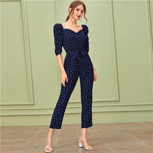 Load image into Gallery viewer, SHEIN Sweetheart Neck Puff Sleeve Elegant Jumpsuit With Belt Women 2019 Autumn Half Sleeve High Waist Straight Leg Jumpsuits