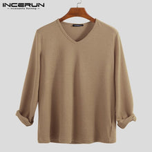 Load image into Gallery viewer, INCERUN 2019 Men Autumn V-neck Long-sleeved Solid Color Thin Pullover Sweater Casual Loose Streetwear Comfortable Simple Sweater