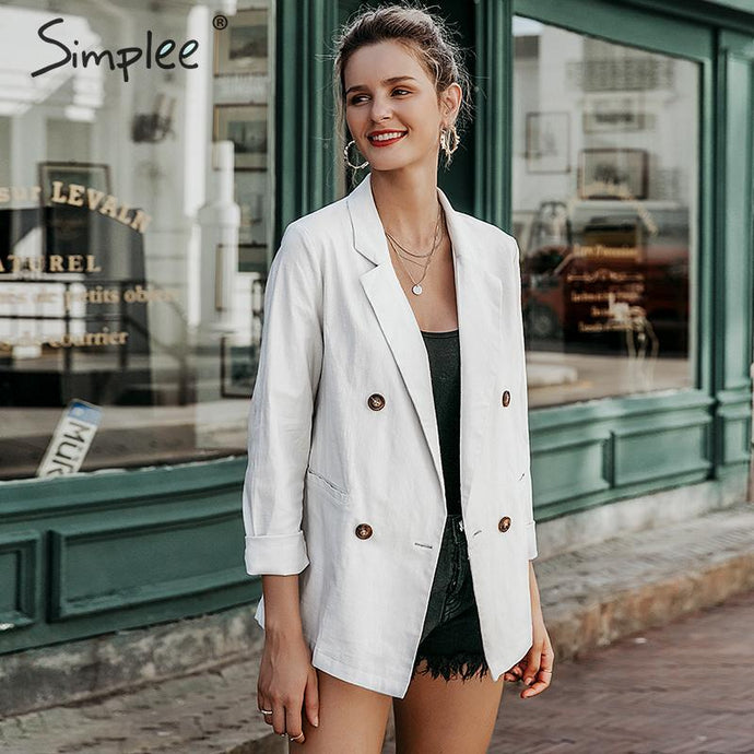 Simplee Double breasted women blazer coat Autumn casual office ladies outwear blazer Streetwear female solid jacket coat 2019