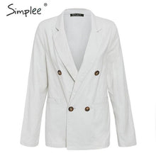 Load image into Gallery viewer, Simplee Double breasted women blazer coat Autumn casual office ladies outwear blazer Streetwear female solid jacket coat 2019
