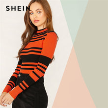 Load image into Gallery viewer, SHEIN Multicolor Mock Neck Striped Slim Fitted Pullover Sweater Women Tops Autumn Winter Long Sleeve Rib-Knit Elegant Sweaters