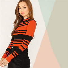 Load image into Gallery viewer, SHEIN Multicolor Mock Neck Striped Slim Fitted Pullover Sweater Women Tops Autumn Winter Long Sleeve Rib-Knit Elegant Sweaters