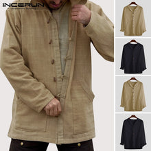 Load image into Gallery viewer, INCERUN Long Hooded 2019 Men Solid Color Hoodie Cotton Button Long Sleeve Loose New Pocket Men&#39;s Simple Literary Fashion Hoodie