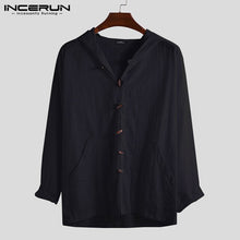 Load image into Gallery viewer, INCERUN Long Hooded 2019 Men Solid Color Hoodie Cotton Button Long Sleeve Loose New Pocket Men&#39;s Simple Literary Fashion Hoodie