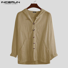 Load image into Gallery viewer, INCERUN Long Hooded 2019 Men Solid Color Hoodie Cotton Button Long Sleeve Loose New Pocket Men&#39;s Simple Literary Fashion Hoodie