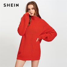 Load image into Gallery viewer, SHEIN Stand Collar Exaggerate Eyelet Casual Long Sweater Women Tops 2019 Winter Long Sleeve Cut Out Oversized Ladies Sweaters