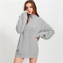 Load image into Gallery viewer, SHEIN Stand Collar Exaggerate Eyelet Casual Long Sweater Women Tops 2019 Winter Long Sleeve Cut Out Oversized Ladies Sweaters