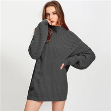 Load image into Gallery viewer, SHEIN Stand Collar Exaggerate Eyelet Casual Long Sweater Women Tops 2019 Winter Long Sleeve Cut Out Oversized Ladies Sweaters