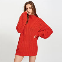 Load image into Gallery viewer, SHEIN Stand Collar Exaggerate Eyelet Casual Long Sweater Women Tops 2019 Winter Long Sleeve Cut Out Oversized Ladies Sweaters