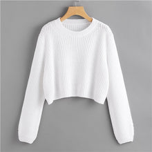 Load image into Gallery viewer, SHEIN White Loose Fit Crop Jumper Pullover Solid Sweater Women Spring Autumn Round Neck Long Sleeve Casual Sweaters