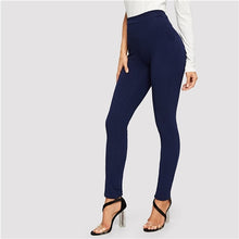 Load image into Gallery viewer, SHEIN Elastic Waist Mid Waist Skinny Trousers Autumn Office Lady Elegant Slim Fit Vertical Women Pencil Pants