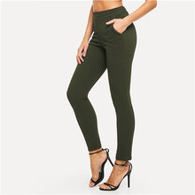 Load image into Gallery viewer, SHEIN Elastic Waist Mid Waist Skinny Trousers Autumn Office Lady Elegant Slim Fit Vertical Women Pencil Pants