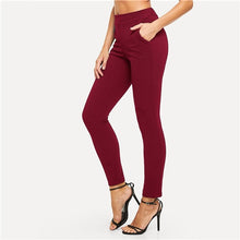 Load image into Gallery viewer, SHEIN Elastic Waist Mid Waist Skinny Trousers Autumn Office Lady Elegant Slim Fit Vertical Women Pencil Pants