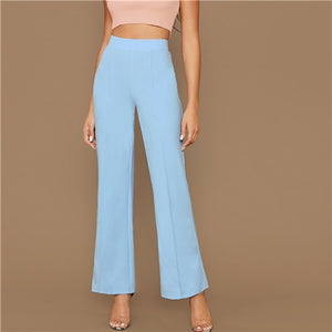 SHEIN Ginger High Rise Piped Pants Elegant Wide Leg Zipper Fly Plain Workwear Trousers Women Stretchy Highstreet Autumn Pants