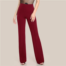 Load image into Gallery viewer, SHEIN Ginger High Rise Piped Pants Elegant Wide Leg Zipper Fly Plain Workwear Trousers Women Stretchy Highstreet Autumn Pants