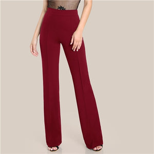 SHEIN Ginger High Rise Piped Pants Elegant Wide Leg Zipper Fly Plain Workwear Trousers Women Stretchy Highstreet Autumn Pants