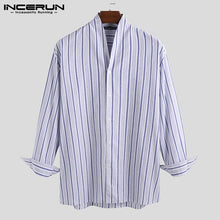 Load image into Gallery viewer, Men&#39;s V-Neck Long Sleeve Button Shirts Korean Style Vertical Stripe Personality Blouse INCERUN Camisa Masculina Male Tops 5XL