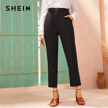 Load image into Gallery viewer, SHEIN Black High Waist Solid Straight Leg Pants Women Autumn Zipper Fly Solid Office Ladies Elegant Cropped Tailored Trousers