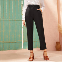 Load image into Gallery viewer, SHEIN Black High Waist Solid Straight Leg Pants Women Autumn Zipper Fly Solid Office Ladies Elegant Cropped Tailored Trousers