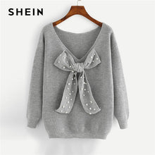 Load image into Gallery viewer, SHEIN Preppy Elegant Plus Size Dropped Shoulder Bow Detail Solid Pullovers Sweater Autumn Casual Workwear Women Jumpers