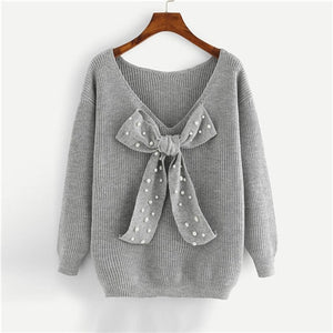 SHEIN Preppy Elegant Plus Size Dropped Shoulder Bow Detail Solid Pullovers Sweater Autumn Casual Workwear Women Jumpers