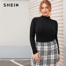 Load image into Gallery viewer, SHEIN Plus Size Black Funnel Neck Slim Solid Sweater Pullover Women Autumn Basic Fitted Solid Ladies Casual Jumper Sweaters