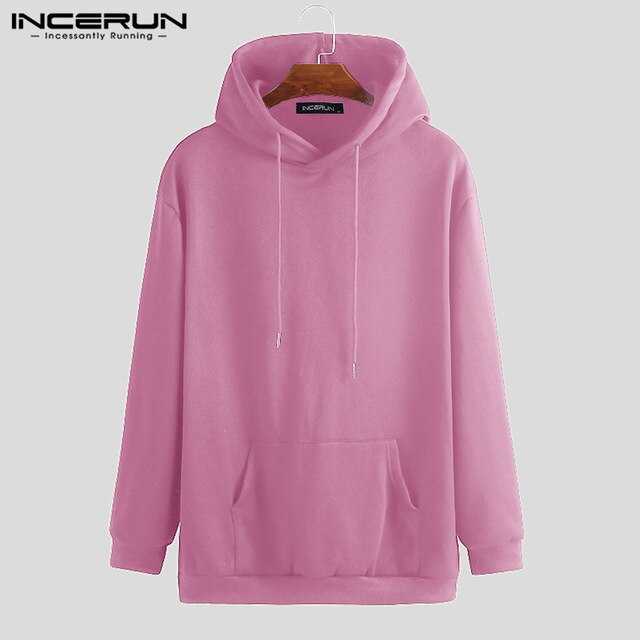 2019 Autumn Men Hoodies Plain Hooded Hip-hop Pockets Fashion Korean Long Sleeve Sweatshirts Men Pullovers Streetwear INCERUN