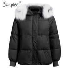 Load image into Gallery viewer, Simplee Plus size winter thick women hooded parkas Long sleeve fur collar female outwear oversized coat Casual ladies parkas