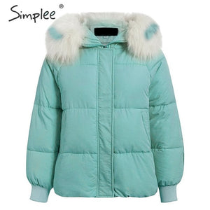 Simplee Plus size winter thick women hooded parkas Long sleeve fur collar female outwear oversized coat Casual ladies parkas