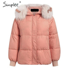 Load image into Gallery viewer, Simplee Plus size winter thick women hooded parkas Long sleeve fur collar female outwear oversized coat Casual ladies parkas