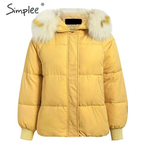 Simplee Plus size winter thick women hooded parkas Long sleeve fur collar female outwear oversized coat Casual ladies parkas