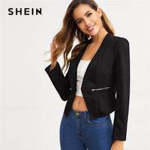 Load image into Gallery viewer, SHEIN Black Open Placket Zip Detail Blazer Women Spring Autumn Solid Fitted Outwear Office Ladies Elegant Coat Blazers