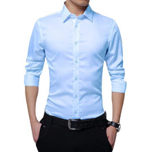 Load image into Gallery viewer, Mens Long Sleeve Shirt Dress Up Professional Shirt Long Sleeve Mens White Slim Fit Shirt Solid Color Men Business Dress Shirt