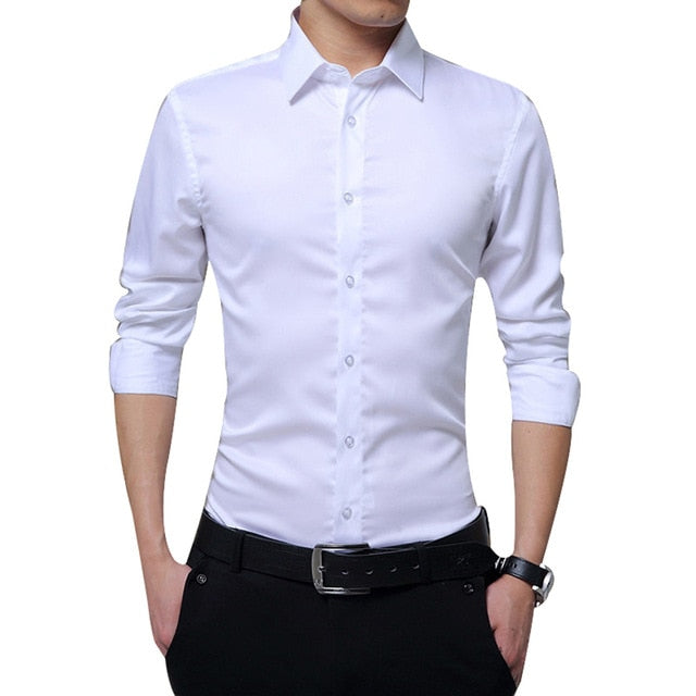 Mens Long Sleeve Shirt Dress Up Professional Shirt Long Sleeve Mens White Slim Fit Shirt Solid Color Men Business Dress Shirt
