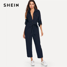 Load image into Gallery viewer, SHEIN Roll Tab Sleeve Button Front Self Belted Jumpsuit Long Sleeve Women Spring Highstreet Casual Maxi Pants Jumpsuit