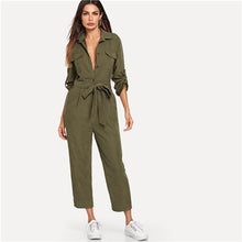 Load image into Gallery viewer, SHEIN Roll Tab Sleeve Button Front Self Belted Jumpsuit Long Sleeve Women Spring Highstreet Casual Maxi Pants Jumpsuit