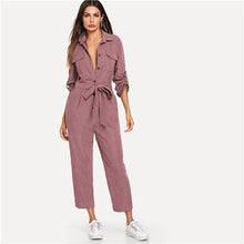 Load image into Gallery viewer, SHEIN Roll Tab Sleeve Button Front Self Belted Jumpsuit Long Sleeve Women Spring Highstreet Casual Maxi Pants Jumpsuit