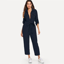 Load image into Gallery viewer, SHEIN Roll Tab Sleeve Button Front Self Belted Jumpsuit Long Sleeve Women Spring Highstreet Casual Maxi Pants Jumpsuit