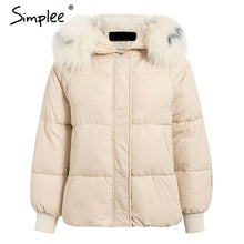 Load image into Gallery viewer, Simplee Plus size winter thick women hooded parkas Long sleeve fur collar female outwear oversized coat Casual ladies parkas