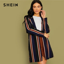 Load image into Gallery viewer, SHEIN Multicolor Notch Collar Striped Long Coat Women Spring Autumn Lapel Collar Long Sleeve Casual Outwear Coats