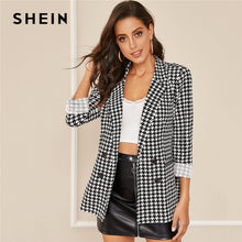 Load image into Gallery viewer, SHEIN Black and White Notch Collar Double Breasted Houndstooth Blazer Women Autumn Classy Office Ladies Elegant Blazer Coats