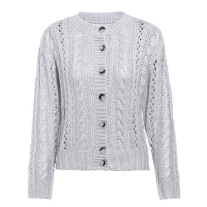 Simplee knitted single-breasted women cardigans O-neck long sleeve button cardigans Elegant warm casual autumn loose cardigans