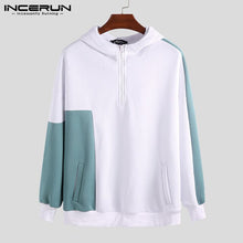 Load image into Gallery viewer, INCERUN Men Long Sleeve Patchwork Hooded Pullover Autumn Winter Warm Comfortable Mens Sweatshirt Casual Baggy Hoodies Plus Size