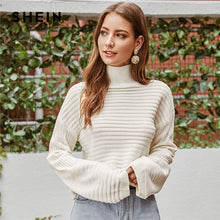 Load image into Gallery viewer, SHEIN White Solid High Neck Drop Shoulder Winter Sweater Women Tops 2019 Autumn Highstreet Long Sleeve Basic Casual Sweaters