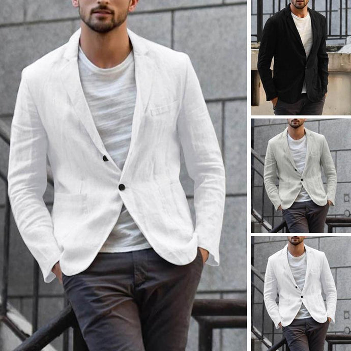 Men Literary Thin Blazer Long Sleeve Pure Color Leisure Suit Jackets Lapel Collar Pockets Streetwear Breathable Suit Overwear